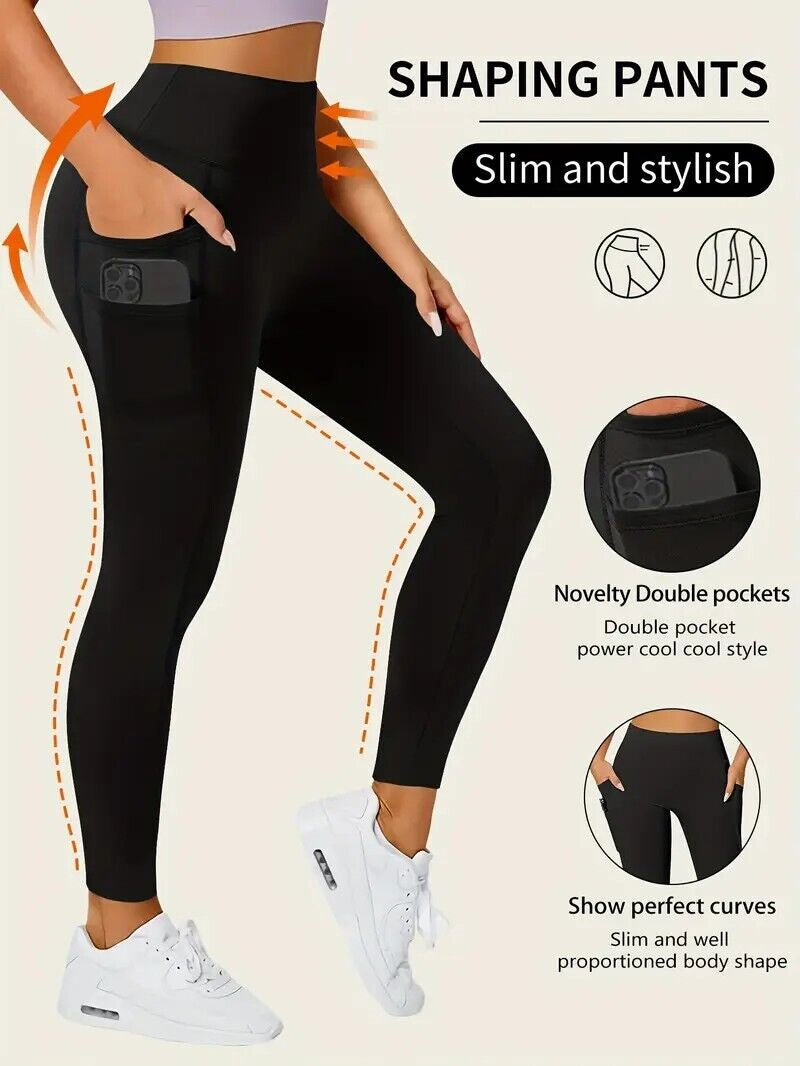 Women High Waist Gym Leggings Pocket Fitness Sports Running Ladies Yoga Pants UK