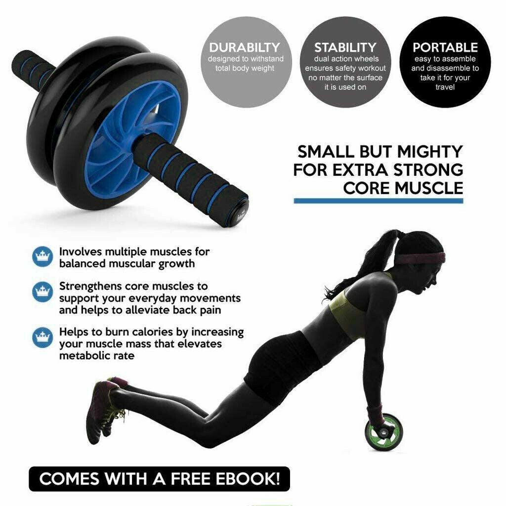 AB Wheel Roller Abdominal Training Equipment Core Strength Workout Body Fitness