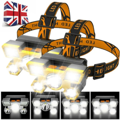 COB LED Motion Sensor Head Torch Headlight Waterproof USB Rechargeable Headlamp