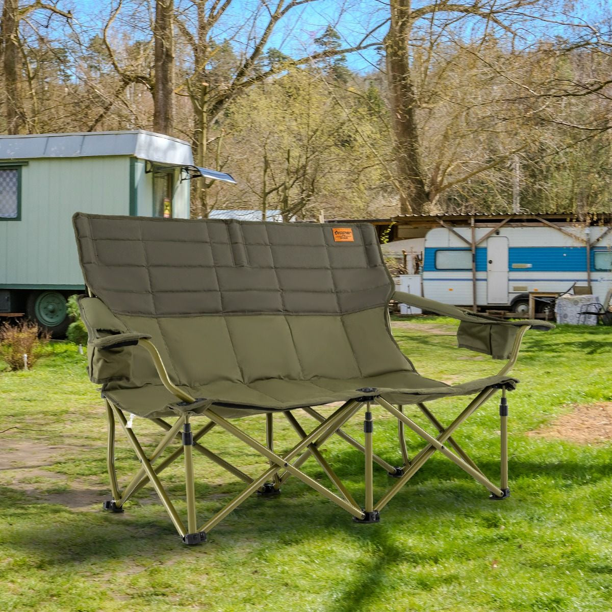 Oversized 2 Person Folding Camping Chair with Adjustable Armrests and Cup Holders