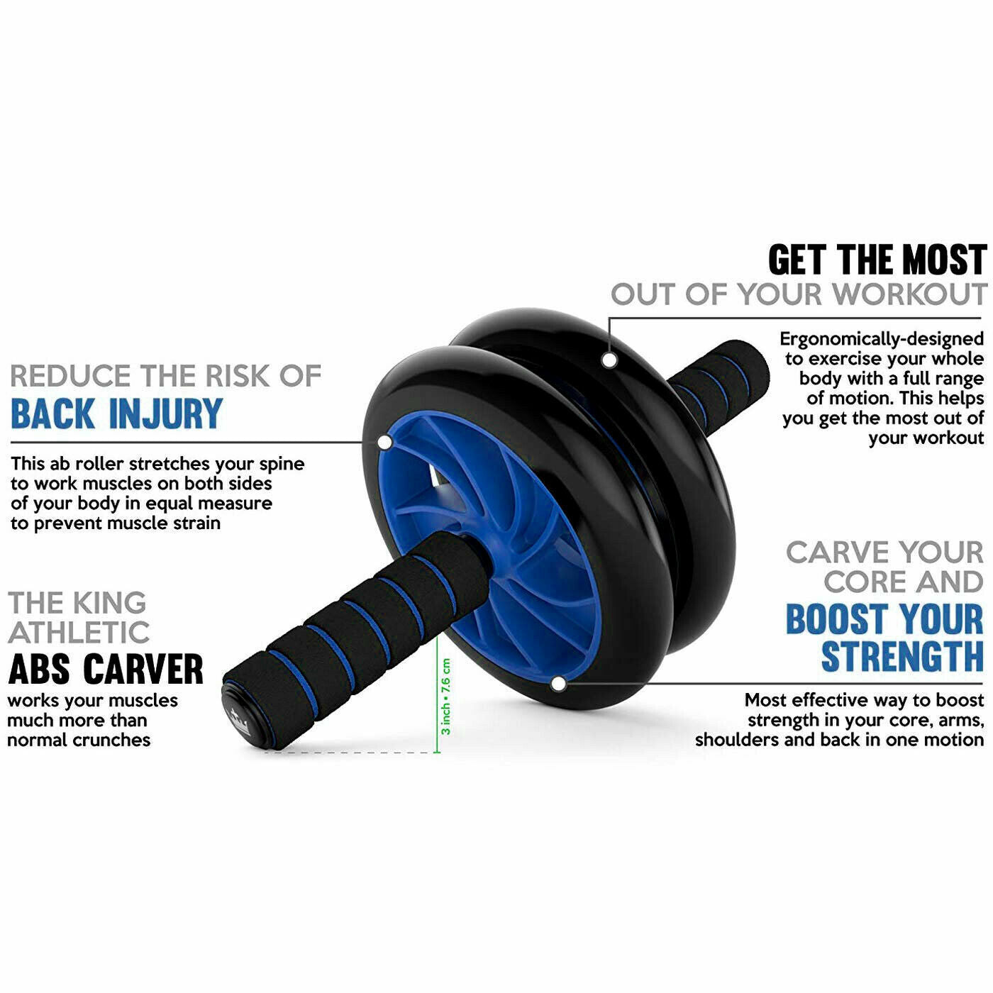 AB Wheel Roller Abdominal Training Equipment Core Strength Workout Body Fitness