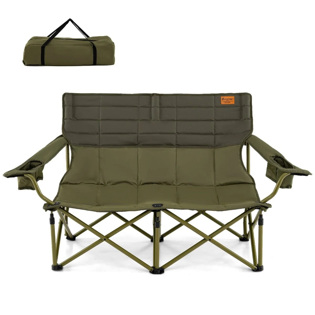 Oversized 2 Person Folding Camping Chair with Adjustable Armrests and Cup Holders