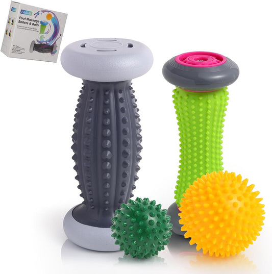 Foot Roller for Plantar Fasciitis and Neuropathy, Foot Massager for Plantar Fasciitis Relief, Neuropathy, Reflexology Tool - 2 Foot Massage Roller & 2 Foot Massage Ball(Green, Large)
