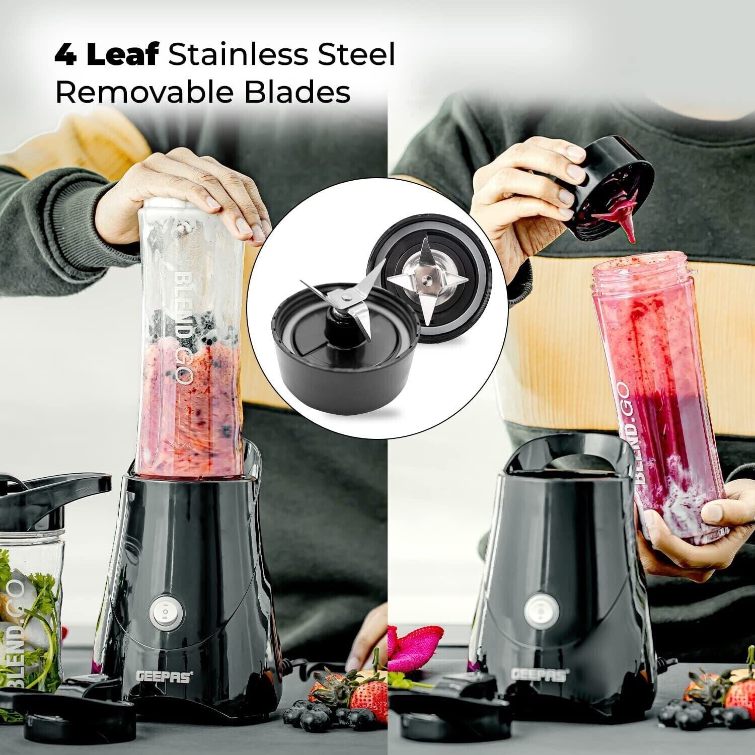 Geepas 300W Personal Smoothie Milkshake Maker Travel Blender for Protein Shakes