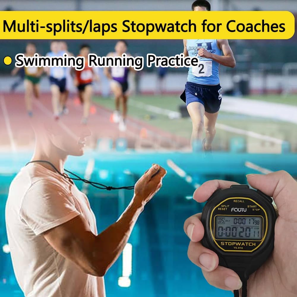 Digital Waterproof Stopwatch, 20Laps Split Memory Stopwatch, No Clock, No Alarm, No Calendar, Simple Silent Large Display Stop Watch for Sports Swimming Training Coaches